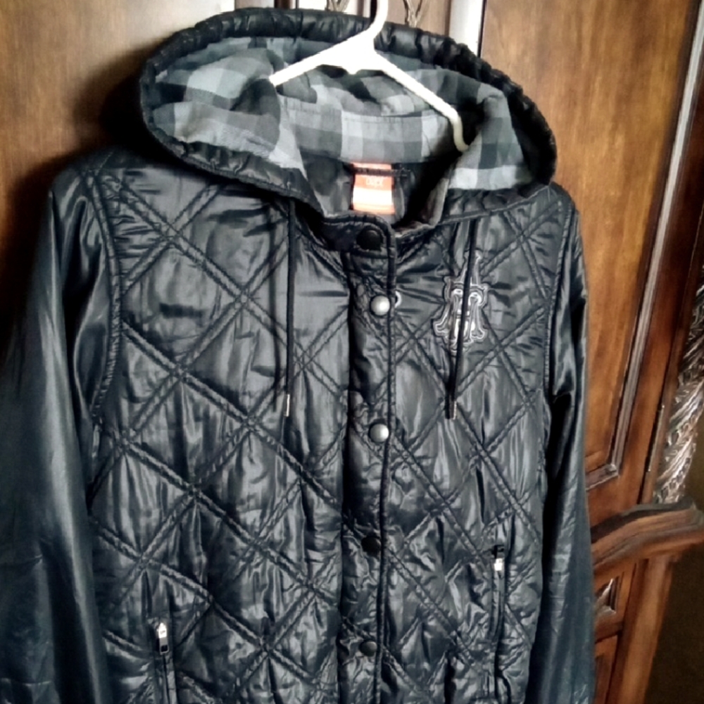 Nike Women's Black Quilted Hooded Zip Up Bomber Jacket Size Large